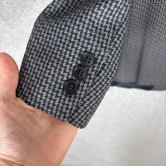 Mani Sport Coat Blazer 42L Blue Wool Silk Tweed Houndstooth Made Italy Saks READ - Picture 10 of 16